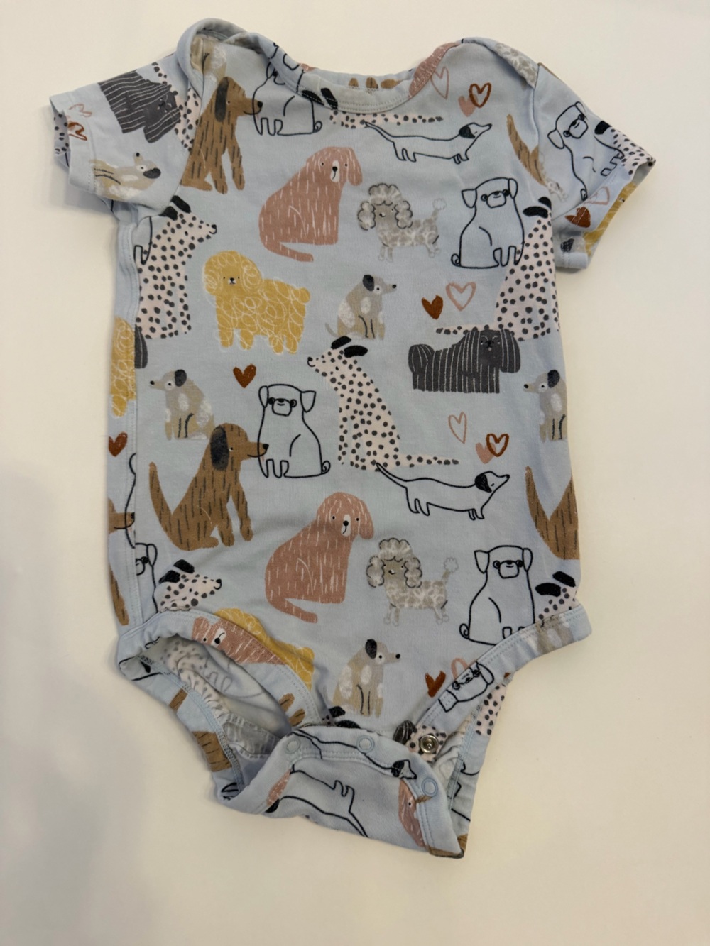 Baby Dog Print Short Sleeve Onesie  Light Blue size 12-18 months